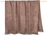 Wohndecke PAD "SYDNEY", grau (taupe), B:150cm L:200cm, Mischgewebe, Wohndecken, Wohndecke, Made in Europe, Uni Farben, mit Fransen, 150x200 cm