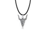 Kette mit Anhänger KUZZOI "Herren Leder Stierkopf Bulle 925 Silber" Gr. 60, silber, Halsketten, Herren, 60, ohne Stein, Silber 925 (Sterlingsilber), L: 60