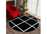 Hochflor-Teppich SANAT "Madrid", schwarz, H:30mm Ø:80cm, Kunstfaser, Teppiche, Wohnzimmer, Langflor, Shaggy Teppich