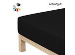 Spannbettlaken SCHLAFGUT "Basic Cotton Bettlaken, 160 g/m², 100% Baumwolle, Spannbetttuch", schwarz (off, schwarz), 1 Stk., Jersey, 180-200x190-200 20cm, Jersey, Obermaterial: 100% Baumwolle, Bettlaken, Spannbettlaken, Spannbettlaken bis 20 cm Matratzenhöhe, bügelfrei und pflegeleicht