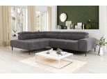 Ecksofa COTTA "Theo L-Form, B: 298 cm", grau (graphite), B:298cm T:222cm, 92% POLYESTER (PES) / 8% POLYAMID (PA), Sofas, Ecksofa, mit Kopfteilverstellung, optional Sitztiefenverstellung