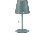 PACO HOME Tischleuchte "LARA", blau, Ø 14cm H: 30cm, Leuchten, Outdoor LED Akku Metall Aufladbar Zugschalter Kabellos, Tischleuchte