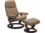 Relaxsessel STRESSLESS "Consul", braun (almond paloma), B:76cm H:100cm T:71cm, Leder BATICK: BATICK ist ein leicht korrigiertes, durchgefärbtes und genarbtes Möbelleder, bei dem die meisten Unebenheiten und Spuren in der Regel entfernt wurden.;Leder PALOMA: PALOMA ist ein durchgefärbtes Semianilin-Möbelleder mit natürlicher Narbung.;ROHLEDER Stoff Q2 FARON: Ein fester zuverlässiger Bouclé mit eine