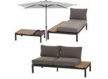 Loungegarnitur Alvida Anthrazit/Teakfarben Echtholz