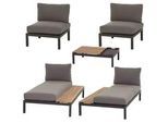 Modul-Loungegarnitur 5-tlg. Grau Teakholz