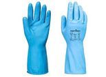 Portwest Einmalhandschuhe FD Chemical B, Stulpenhandschuhe, lebensmittelecht, chemikalienbeständig, Latex/Baumwolle, M, blau, 12 Stück