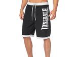 Boardshorts LONSDALE "CLENNELL", Herren, Gr. L, N-Gr, schwarz-weiß (schwarz, weiß), Obermaterial: 100% Polyester. Futter: 100% Polyester, bedruckt, unifarben mit Farbeinsätzen, bequem, Hosen, Badeshorts, Innenhose aus Mesh, Topseller