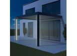 Pergola mit Beleuchtung am Pfosten, Anbaupergola mit LED-Leiste, Aluminium, Gestell Anthrazit, 1000x1600 mm, individuell konfigurieren