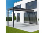 Pergola 2x4 m, elektrisch, mit Motor, Anbaupergola aus Aluminium, Anthrazitgrau RAL 7016, 2000x4000 mm