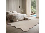 Teppich THE CARPET "Relax Scallop kuschelig & Super Soft", beige, B:120cm L:160cm, Polyester, Teppiche, Teppich, Anti-Rutsch Unterseite, Waschbar bis 30 Grad, Felloptik