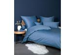 Bettwäsche JANINE "Colors", blau (jeansblau), B/L: 200cm x 200cm, 1 Stk., 2 Stk., Mako-Satin, B/L: 80cm x 80cm & 80cm x 80cm, 3 Stk., Mako-Satin, Obermaterial: 100% Baumwolle, Bettwäsche, Bettwäsche, feinfädige uni Bettwäsche für alle Jahreszeiten, Markenreißverschluss