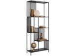 Ambia Home Regal , Schwarz , Metall , Metalloptik , 5 Fächer , 80x190x30 cm , Wohnzimmer, Regal, Bücherregale