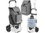 tectake® Einkaufstrolley, 3-in-1, Nutzung auch als Umhängetasche und Sackkarre, 56 l, längenverstellbarer Gurt, höhenverstellbarer und gepolsterter Griff, inkl. Kühltasche und leichtgängige Profilräder