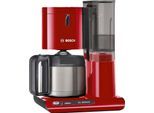 BOSCH Filterkaffeemaschine "Styline TKA8A053, Aroma Sensor, Edelstahl-Thermokanne 1,1 L", rot (deep rot, anthrazit), 1,1 l, 12, Kaffeemaschinen, für 8-12 Tassen, Abschaltautomatik, Entkalkungssystem, schwarz, Filterkaffeemaschine