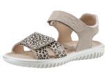 Sandale SUPERFIT "SPARKLE WMS: mittel", Mädchen, Gr. 32, beige (beige kombiniert), Veloursleder, metallic, Schuhe Sandale, Klett-Sandalette mit Leomuster, Größenschablone zum Download