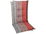 Sesselauflage GO-DE "Mittellehner", rot (rot, grau), B:110cm H:8cm T:50cm, Bezug: 65% Polyester, 35% Baumwolle, Polsterauflagen, Sesselauflage