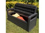 Möbelix , Anthrazit , Kunststoff , Holzoptik , 132.5x89x58 cm , Truhe im Sitz, mit Rückenlehne, feuchtraumgeeignet , Gartenmöbel, Gartenbänke