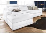 Ecksofa EXXPO - SOFA FASHION "Lotos, bequem und funktionell, Federkern, Breite 242cm, L-Form", weiß (altweiß), B:242cm H:92cm T:98cm, NaturLEDER (echtes Rindsleder) in Sitz und Rücken. Korpus in passendem Kunstleder SOFTLUX bezogen;Luxus-Kunstleder, Sofas, Ecksofa, mit Kopf- bzw. Rückenverstellung, wahlweise mit Bettfunktion
