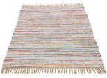 Teppich CARPETFINE "Kelim Chindi, Wendeteppich", grau (taupe), B:200cm H:6mm L:290cm, Baumwolle, Polyester, Teppiche, Teppich, handgewebt, Fleckerlteppich mit Fransen, auch vielen in Läufergrößen