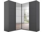 Schwebetürenschrank RAUCH "Schrank Garderobe Eckkleiderschrank QUADRA Front in Dekor/Hochglanz", grau (graumetallic), B:181cm H:210cm T:187cm, Holzwerkstoff, Schränke, Schwebetürenschrank, extra großer Eckschrank inkl. Schubladeneinsatz MADE IN GERMANY