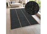 Teppich "Lenia, handgewebt, Jute", schwarz, B:160cm H:10mm L:230cm, Jute, LEGER HOME BY LENA GERCKE, Teppiche, Fransenteppich Teppich, mit Fransen, Teppich, Wohnzimmer, Schlafzimmer, Esszimmer