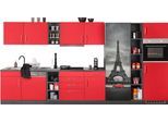 Küchenzeile KOCHSTATION "KS-Paris – Küchen mit einzigartigen Fotomotiven auf den Fronten", rot (küche: rot, front: rot, korpus: grafit, arbeitsplatte: anthrazit), B:400cm H:200cm T:60cm, Komplettküchen-Sets, Küchenzeile, Breite 400 cm, wahlweise mit E-Geräten und Induktion