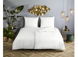 Wendebettwäsche DESCANSO "Hotel Sevilla", weiß, B/L: 200cm x 200cm, 1 Stk., 2 Stk., Satin, B/L: 80cm x 80cm & 80cm x 80cm, 3, Satin, Obermaterial: 100% Baumwolle, Bettwäsche, Wendebettwäsche, Satin, Reißverschluss, Wende, Luxe, Streifen, uni