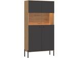 Vitrine OTTO HOME, stone eiche, anthrazit, B:90cm H:181,3cm T:40cm, Glas, Holzwerkstoff, MDF, Melamin, PVC, Schränke, Vitrine, Vitrine, Breite 90 cm, mit geriffelten Fronten, auf Metallfüßen