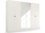 Drehtürenschrank RAUCH "Kleiderschrank Schrank Garderobe Ankleide HOMEY BY QUADRA SPIN", weiß (alpinweiß), B:271cm H:210cm T:54cm, Holzwerkstoff, Schränke, Drehtürenschrank, mit Grifflaschen aus weichem, cognacbraunem Leder, mit Spiegel