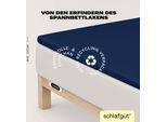 Spannbettlaken SCHLAFGUT "EASY Jersey Elasthan Topper", blau (blau deep), 1 Stk., Jersey, 140-160x200-220 10cm, Jersey, Obermaterial: 95% Baumwolle, 5% Elasthan, Bettlaken, Spannbettlaken, MADE IN GREEN by OEKO-TEX