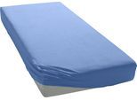 Spannbettlaken BELLANA "bellana exclusiv aus 100% Mako-Baumwolle, 150 g/m², bügelfrei", blau (mittelblau), L:200cm, Mako-Jersey, Obermaterial: 100% Baumwolle, Bettlaken, Spannbettlaken, feinste Mako-Baumwolle, Spannbetttuch für Matratzen bis 25cm Höhe