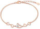 Armband AMOR "Herzen", rosa (roségoldfarben, kristallweiß), Armbänder, Damen, 20cm, Silber 925 (Sterlingsilber), Armband, mit Zirkonia (synth.)