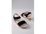 Sandale ANISTON SHOES, Damen, Gr. 37, schwarz, Textil, Schuhe Sandale, Sommerschuh, Klettschuh, Keilabsatz - NEUE KOLLEKTION