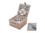 Picknicktasche für 4 Personen, Picknickkorb-Set + Kühlfach, Porzellan Glas Edelstahl, beige