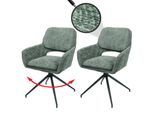 2er-Set Esszimmerstuhl MCW-N74, Küchenstuhl, drehbar Auto-Return, Stoff Chenille (490g/m²) Öko-Tex ~ grün