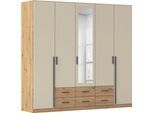 Kleiderschrank RAUCH "Schrank Garderobe Ankleide GAMMA Breiten 91/136/181/226/271/315/360 cm", eiche artisan, beige (champagner), griffstangen graumetallic, B:226cm H:210cm T:54cm, Holzwerkstoff, Schränke, Kleiderschrank, verschiedene Griff-Varianten, mit Spiegel TOPSELLER MADE IN GERMANY