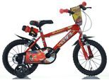 Kinderfahrrad DINO BIKES "14" Cars Kinderfahrrad Jungenfahrrad stabiler Stahl-Rahmen Stützräder" Gr. 25, rot, Fahrräder, Kinder, 25cm, 14 Zoll (35,56cm), mit Stützrädern, Trinkflasche und Frontschild