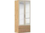 Kleiderschrank RAUCH "Schrank Garderobe Ankleide GAMMA Breiten 91/136/181/226/271/315/360 cm", eiche artisan, beige (champagner), griffe chrom, B:91cm H:210cm T:54cm, Holzwerkstoff, Schränke, Kleiderschrank, verschiedene Griff-Varianten, mit Spiegel TOPSELLER MADE IN GERMANY