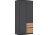 Drehtürenschrank RAUCH "Kleiderschrank Schrank Garderobe Wäscheschrank COSTA Breite 91 cm", grau (graumetallic, eiche artisan, eingriffe graumetallic), B:91cm H:197cm T:54cm, Holzwerkstoff, Schränke, Drehtürenschrank, Breite 91 cm grifflose Front mit Push-to-Open Funktion MADE IN GERMANY