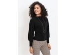 Strickpullover BONPRIX "Oversize-Pullover aus Viskose-Mix", Damen, Gr. 40/42 (M), schwarz, Feinstrick, Obermaterial: 50% Viskose, 26% Polyamid, 24% Polyester, unifarben, bequem hüftlang, hoch geschlossener Ausschnitt, extrabreites Bündchen, Pullover Strickpullover, toller Viskose-Mix, mit modischen Ballonärmeln mit breiten Bündchen