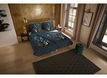 Wendebettwäsche "Larry", dunkel blau, B/L: 135cm x 200cm, 1 Stk., 1 Stk., Microfaser, B/L: 80cm x 80cm, 2, Microfaser, Obermaterial: 100% Polyester, PURE LUXURY COLLECTION, Bettwäsche, Wendebettwäsche, Mikrofaser, Pflegeleicht, Reißverschluss, Wendeoptik, Blätter, gold