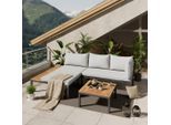 Beldano , Grau, Akaziefarben , Holz, Metall, Kunststoff, Textil , Akazie , massiv , Füllung: Polyester,Polyester , L-Form , 271x152 cm ,