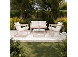 Loungegarnitur Lara Creme Metall/Outdoorstoff +Abdeckung