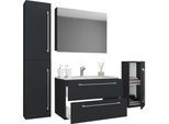 VCM 5-tlg. Set 1 Waschtisch mit zwei Schubladen, 1 Spiegelschrank, 1 Waschbecken, 1 Midischrank, 1 Hochschrank Keramik Waschbecken hängend Unterschrank 80 cm Badmöbel Set Waschplatz – Badinos
