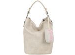 Schultertasche FRITZI AUS PREUSSEN "Ella Hobo", Mädchen, Gr. B/H/T: 17cm x 37cm x 27cm, beige, Lederimitat, unifarben, Taschen Schultertasche, mit tollem Anhänger und kerniger Materialstruktur