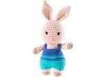 Kuscheltier HEUNEC "Crochi, Häkel-Freund Hase", beige (creme, blau), Plüschfiguren, KinderH:15cm, Kuscheltier, H:15cm
