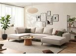 Wohnlandschaft HOME AFFAIRE "TVINNU, moderne U-Form, Couch in Cord oder Webstoff in Leinenoptik", hellbeige, B:354cm H:83cm T:193cm, Sofas, Wohnlandschaft, Recamiere rechts/links, schwarze Metallfüße, bequeme Sitz-/Liegefläche