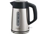 BOSCH Wasserkocher "DesignLine TWK4P440, Ausgießen ohne Spritzer, Tassenanzeige", schwarz (edelstahlfarben, schwarz), B:23,2cm H:27,6cm T:15cm, Wasserkocher, Wasserstandsanzeige, Überhitzungsschutz, Edelstahl/schwarz, Wasserkocher