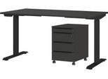 Büromöbel-Set GERMANIA "Mailand, inkl. Schreibtisch (elektr. höhenverstellbar) & Rollcontainer", grau (graphit), B:140cm H:75,05cm T:80cm, Holzwerkstoff, Metall, Arbeitsmöbel-Sets, Büromöbel-Set, Breitenvariante wählbar (140-180 cm), Made in Germany