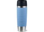 Thermobecher EMSA "Travel Mug Classic Wave", blau (pastell, blau), H:24,2cm Ø:8cm, Edelstahl, Kunststoff, Silikon, Trinkgefäße, Thermobecher, 100% dicht, spülmaschinenfest, 360-Trinköffnung